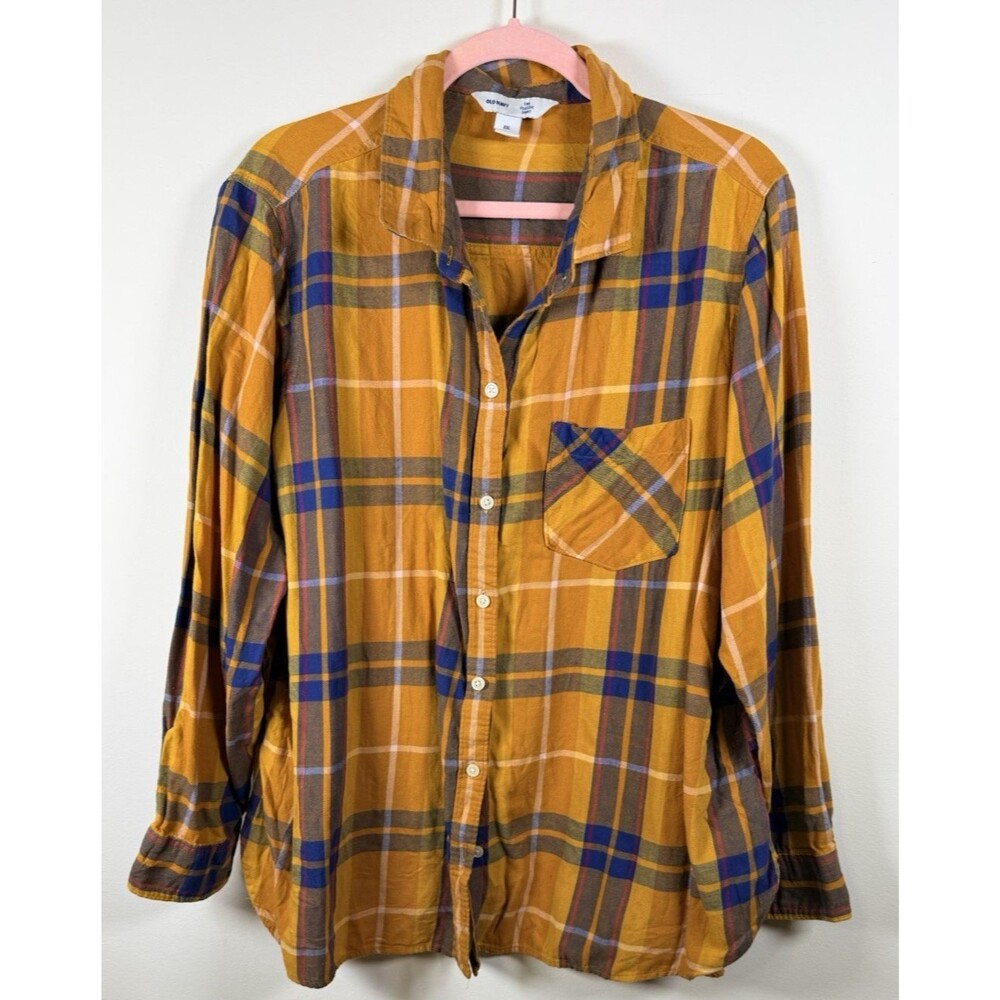 Old Navy The Classic Shirt XXL Flannel Cotton Plaid Long Sleeve Button-Up